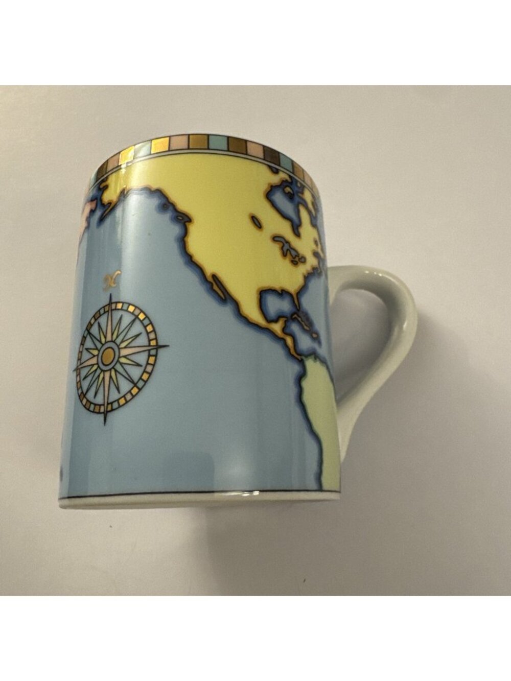 Tiffany & Co World Map Coffee Mug Porcelain Japan Blue Gold Accent Cup C20